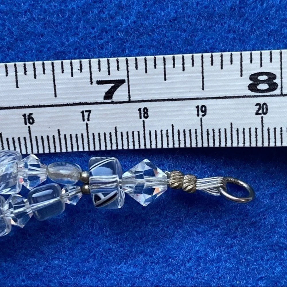 Artisan 925 Sterling Silver Diamond Crystal Glass Layered Handmade Bracelet NEW